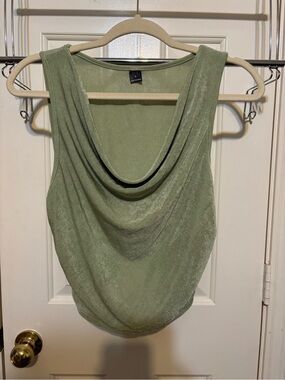Cider Olive Green Draped Cowl Neck Tank
